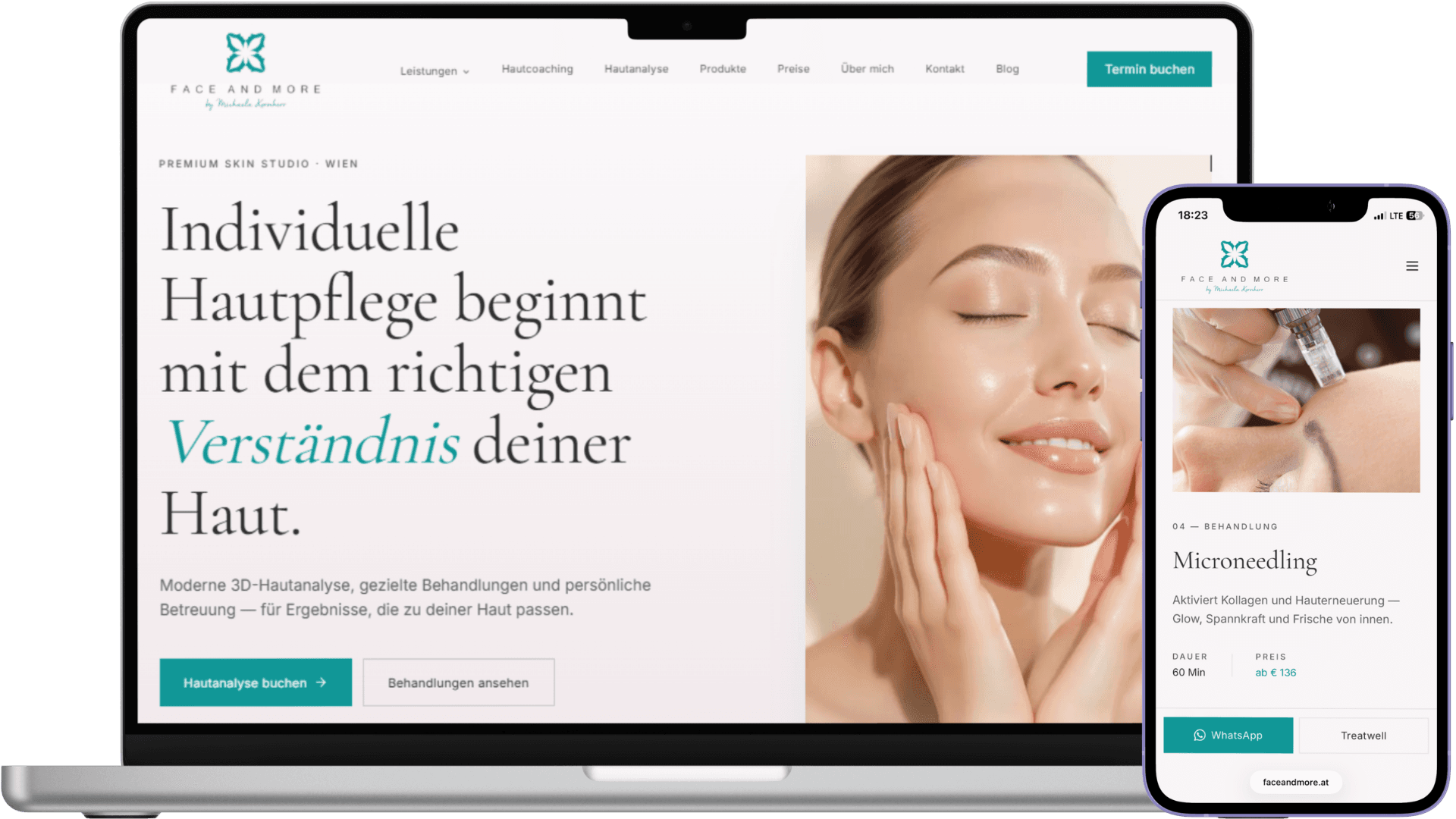 Website von Face and More auf Smartphone und Desktop
