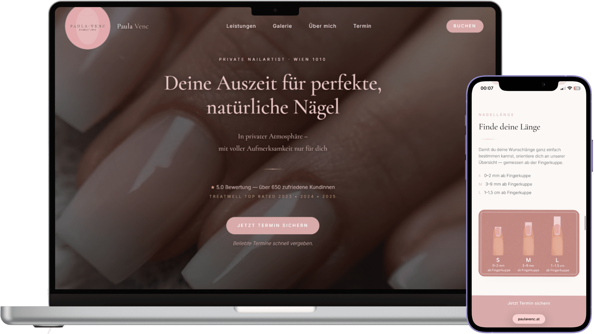 Website von Paula Venc auf Smartphone und Desktop